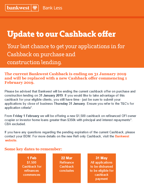Bankwest Cashback for Refinance With Cashback