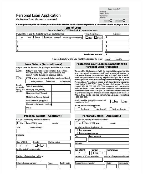 Personal Loan Form Sample Master of Template Document