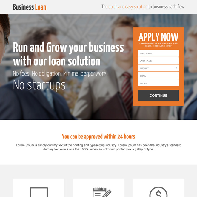 Download responsive lead generating business loan landing page design