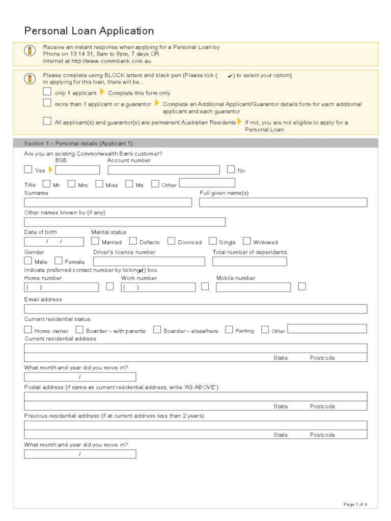 Personal Loan Application Form 2 Free Templates in PDF, Word, Excel