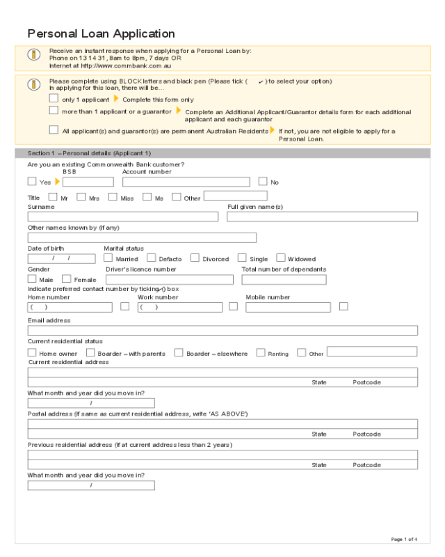 2022 Personal Loan Application Form Fillable, Printable PDF & Forms